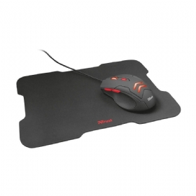 Kit Gamer Trust Ziva Mousepad Speed 220 x 300mm + Mouse Gamer 3000DPI LED Vermelho 6 Botões - 21963