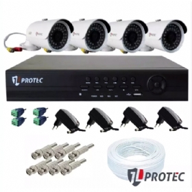 Kit CFTV DVR 4 Câmeras Bullet AHD c/ Infra 20 Metros lente 3.6mm e HD 500GB